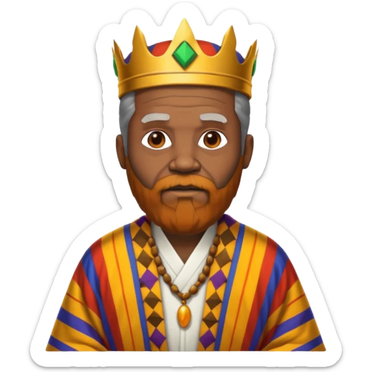Create an emoji of an old African king with a large beard wearing kente cloth and white shirt sticker