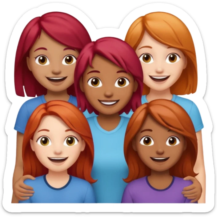 4 inclusive friends (3 girls and 1 man) laughing : 1 man must be brown, 1 girl have to have red hair, an other one must have blond hair and the last one is brown and have brown hair sticker