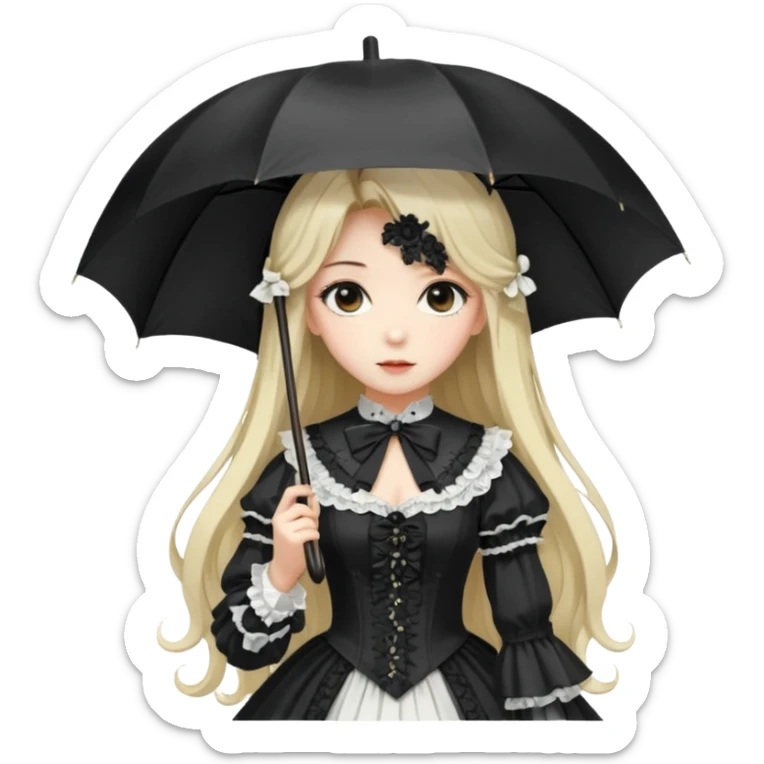 Beautiful pretty Victorian gothic Lolita lady, anime style, gorgeous hair, beautiful dress, holding umbrella sticker