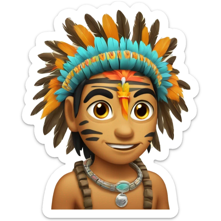 Chamán indígena con corona de plumas de guacamayo y collares de colmillos de tigre sticker