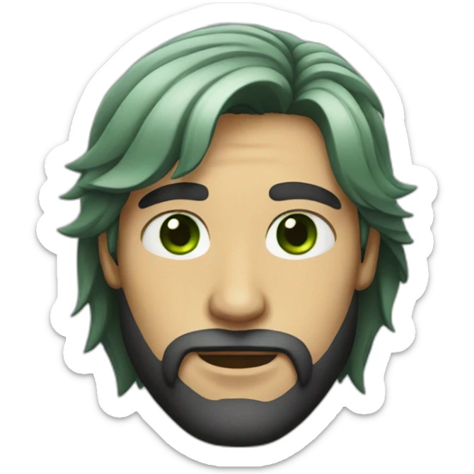 Men with green and honey eyes and black little bit long hair and little beard sticker