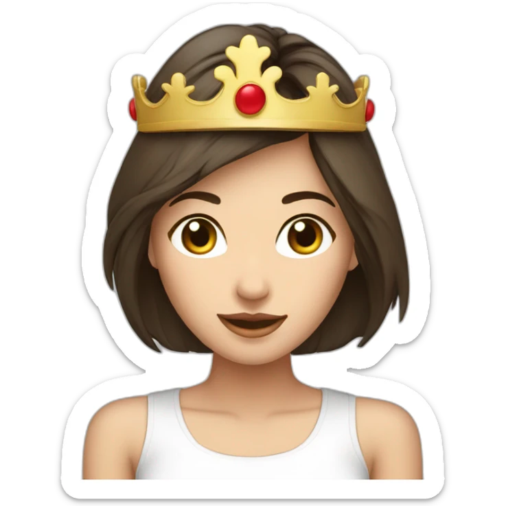 a brunette woman with a crown on the head, asian, shoulders, whit t-shirt sticker