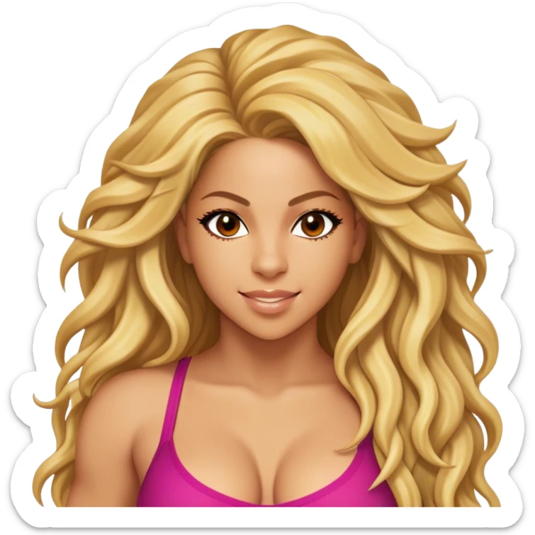 Cinematic Realistic Shakira Pop Culture Emoji, depicted with an energetic, dynamic portrayal of the global pop star rendered with lifelike textures and vibrant, charismatic lighting. sticker