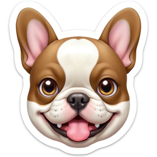 Cinematic Comical Pied French Bulldog Portrait Emoji, Head tilted with an exaggeratedly shocked, comical expression and wide, humorously expressive eyes, showcasing a distinctive pied fur of contrasting hues and a charmingly goofy face, simplified yet hilariously detailed, glowing with a sassy, playful radiance, high shine, exuding a mischievous and meme-worthy charm, styled with a soft glowing outline, capturing the essence of a Pied French Bulldog that looks ready to spark a viral laugh! sticker