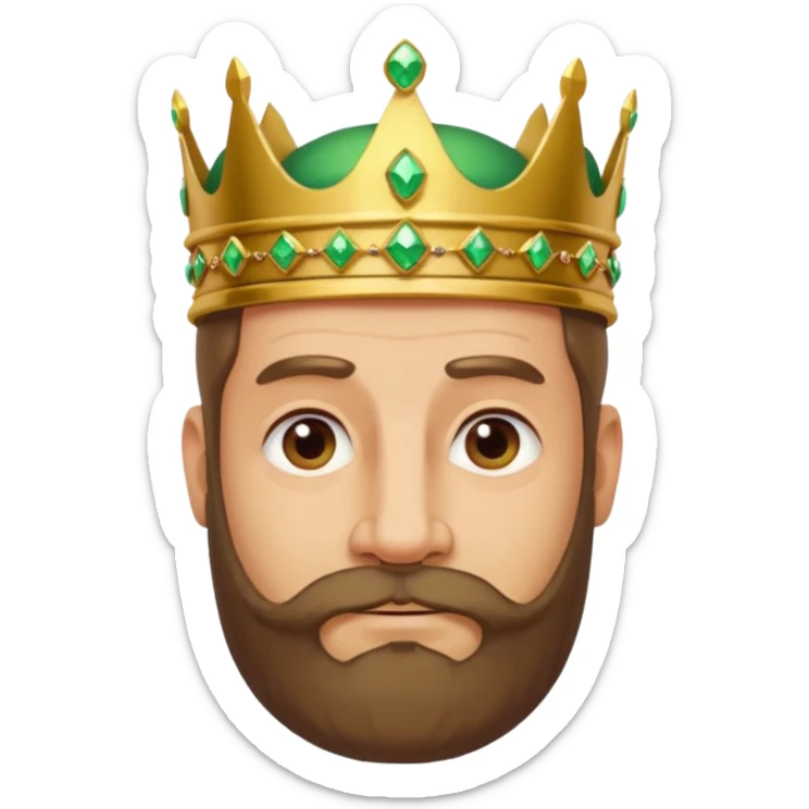 Create a cartoon-style emoji of Gaspar, one of the Three Wise Men. Only show his face and crown. He is middle-aged to older, with a brown beard, gentle wrinkles, and a green and gold jeweled crown. Express a wise and friendly demeanor. Colorful and simple, suitable as an emoji. sticker