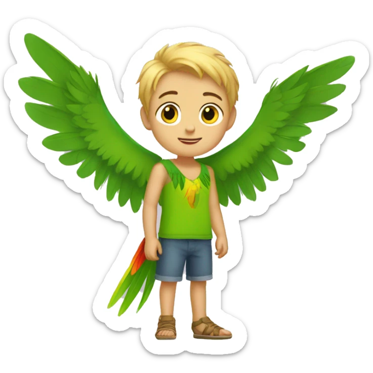 A blonde boy named Grian with the wings and legs of a parrot sticker