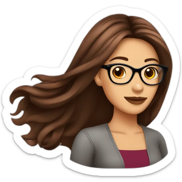 Mujer cabello largo lacio color café, ojos café, piel morena, con lentes color vino sticker