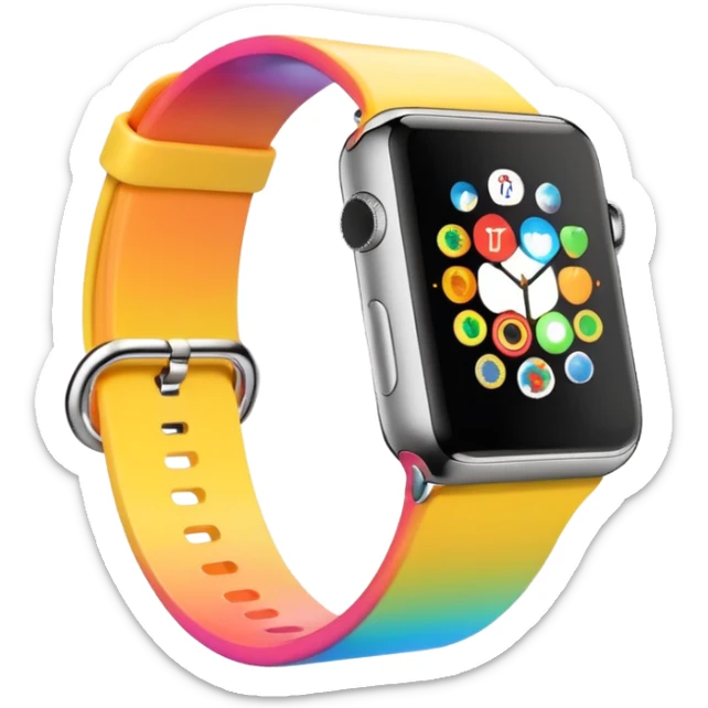 a colourful apple watch with fitness rings in the style of an ios emoji  sticker