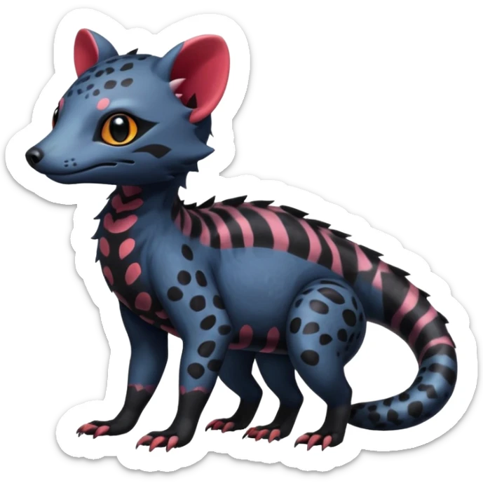 Rare warm-colored exotic cute epic aesthetic colorful Salandit-Civet-species-Fakemon-hybrid-creature, with markings, full body sticker