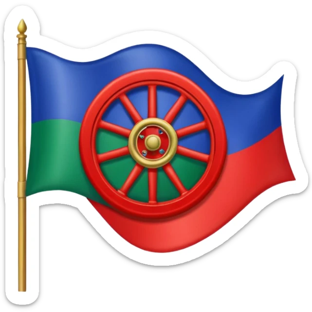 Bandera gitana con rueda roja enel medio i azul arriba dela bandera i verde abajo sticker