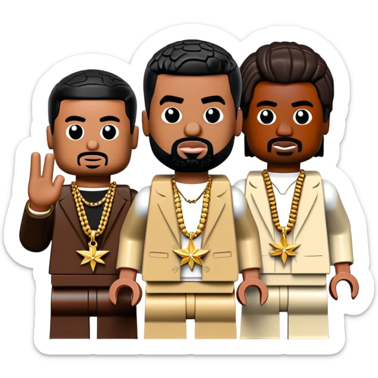 Lego men are rappers with substances to resemble stars, like Drake, Travis scott, playboi carti, Kanye West sticker