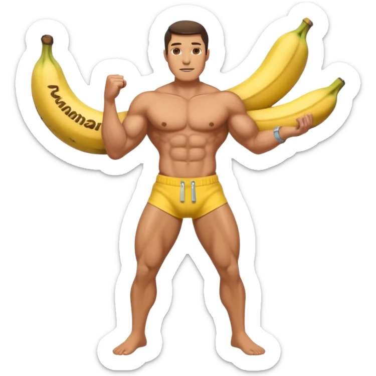 muscular shirtless man with a big banana coming out of his pants zipper sticker