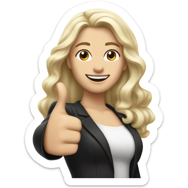 Woman, white skin, pale skin, long black hair, blonde hair, wavy hair, thumbs up sticker