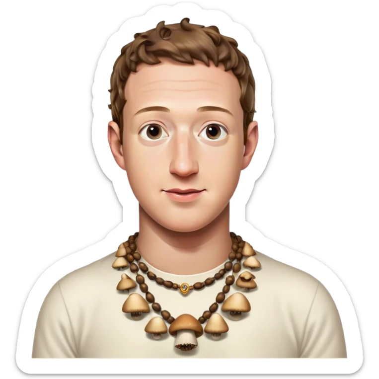 Mark Zuckerberg wearing a necklace made of mushrooms sticker