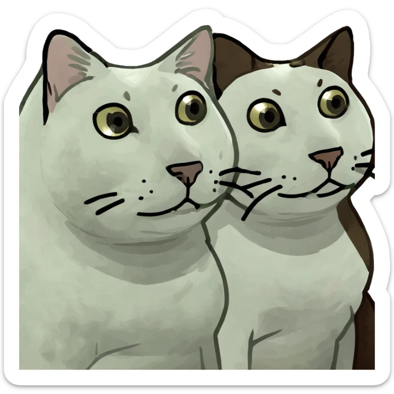 Two white cats with a few black and brown spots, one long hair and one short hair sticker
