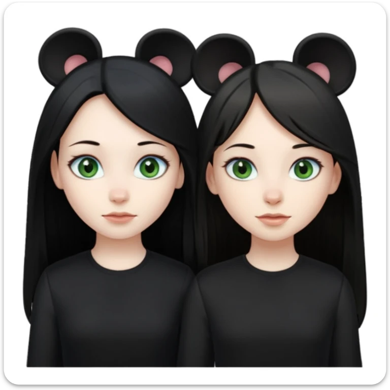 Two girls one with long black hair, blue eyes very pale skin wearing black clothes the other one with long mousey brown hair, green eyes and pale skin sticker