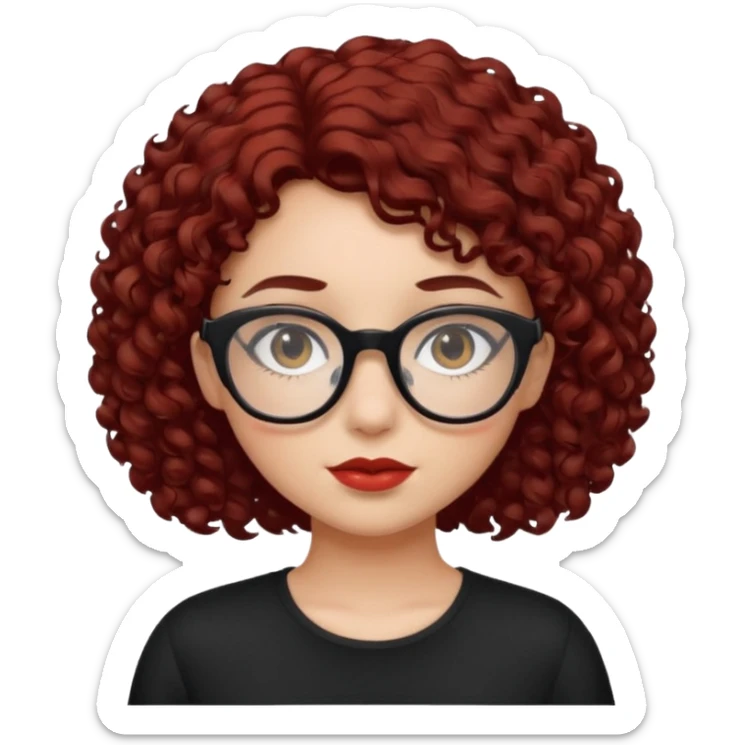 niña con pelo corto con rulos  color negro rojiso con lentes negros sticker