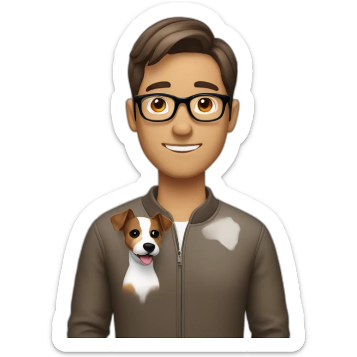 Man with modern hair brown hair with glasses with jack russell terrier dog sticker