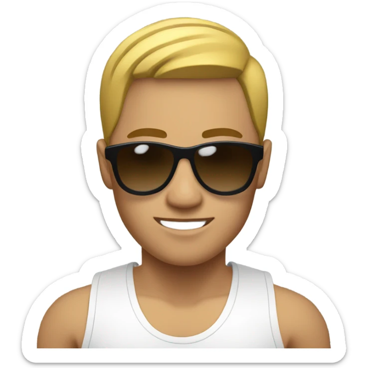 strong asian personal trainer short golden hair with sunglasses white vest sticker