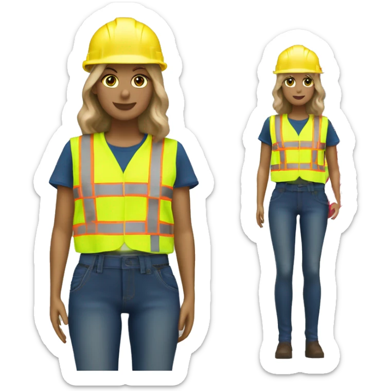 Taylor Swift is a construction worker wearing a patriotic dress with a neon yellow safety vest over the dress. she also has a hard hat and a patriotic patch on the vest.  sticker