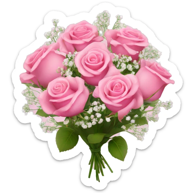 a bouquet of pink roses and baby’s breath all together   sticker