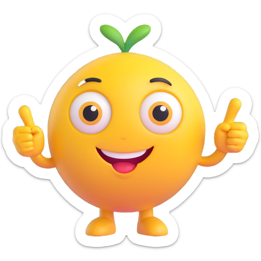 A yellow round emoji character with big eyes and a confident smile, clearly pointing both index fingers at itself. Strong “ME!” expression. Bold cartoon style, isolated on white sticker