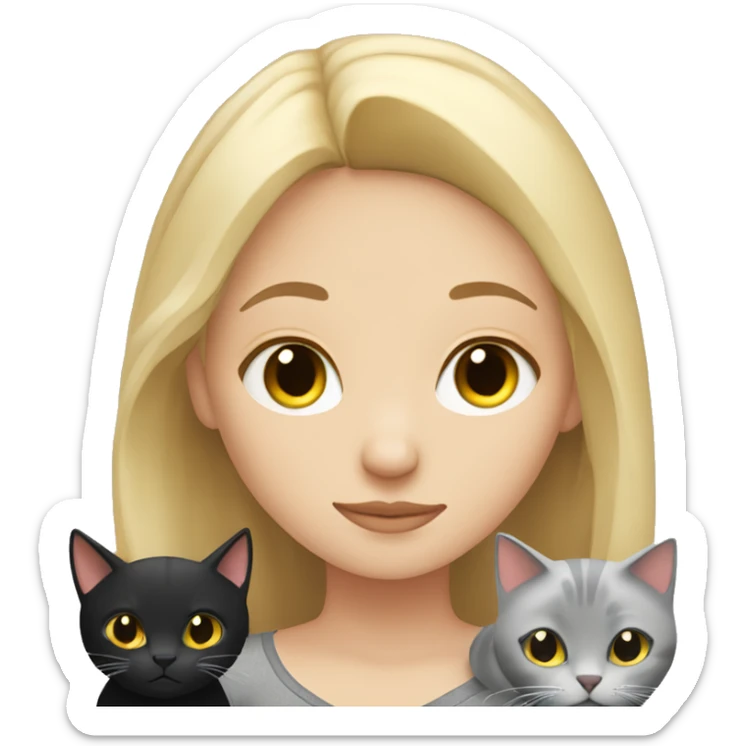Girl with blonde hair sleeping with a black cat and grey cat  sticker