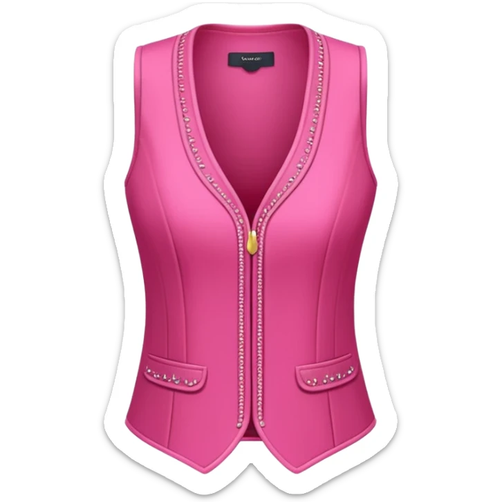 a stylish women’s vest, sleeveless, elegant and decorative design, in a bright pink color with small cute details, feminine and fancy look, no background, ONLY VEST sticker