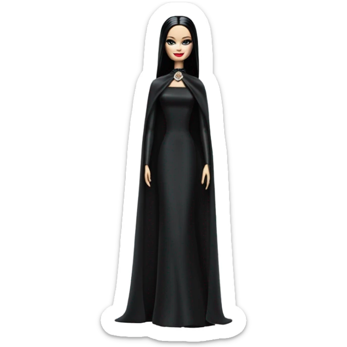 Dulcissima Barbie, Morticia Addams, cape,veil,funeralwear,showing off, show full body,accessories  sticker