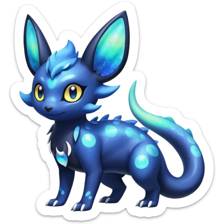 Colorful Iridescent Exotic Nebulae Salandit-Meowstic-Umbreon-Fakémon-hybrid-creature (full body)  sticker