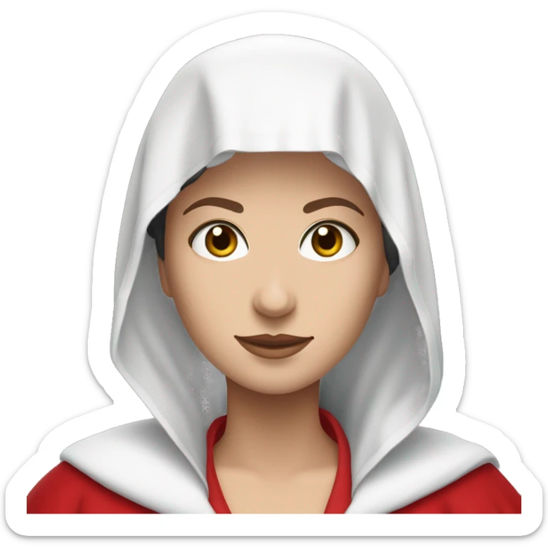 only one curly haired brunette caucasian handmaid in a completely red robe with red hood  sticker