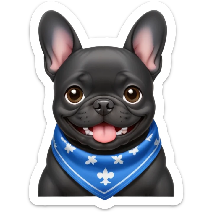 Emoji of a Black French bulldog wearing a blue bandana in his neck sticker