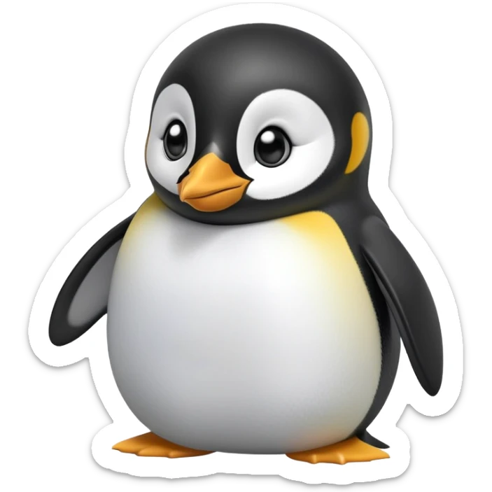 cinematic-cute-emperor-penguin-portrait-emoji,-head-tilted-playfully-and-inquisitively,-with-glossy,-pristine-plumage,-sparkling-eyes-filled-with-curiosity,-simplified-yet-irresistibly-adorable-features, black, large black eyes face sticker