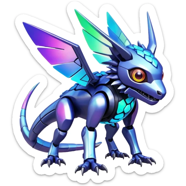  exotic shiny colorful futuristic modern cyber-Fakémon-Digimon-Trico-creature sticker