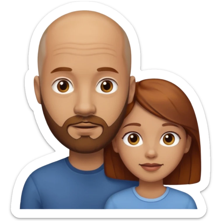 Couple. A bald man with brown beard and a girl with light skin dark yellowish brown auburn hair. sticker