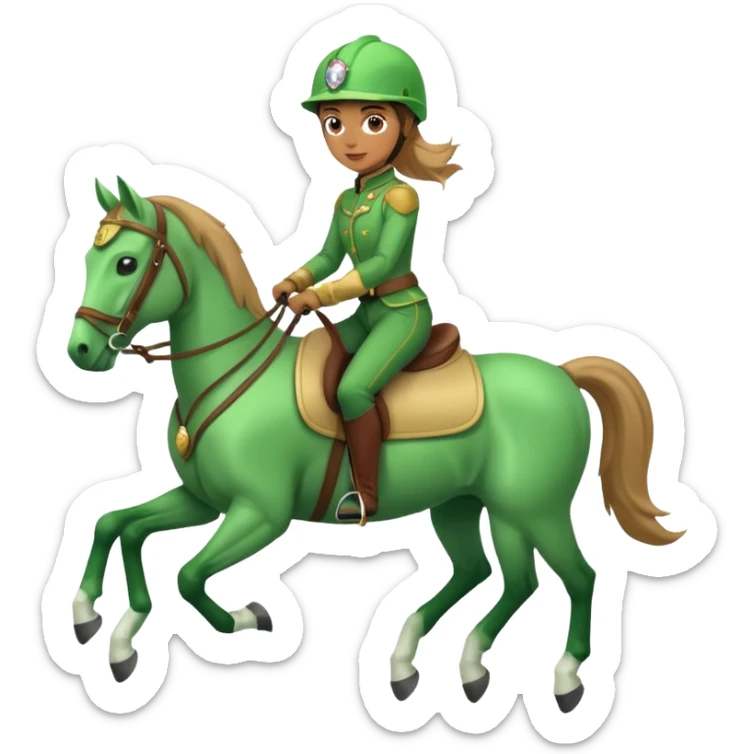 Emoji of a woman riding a green horse sticker