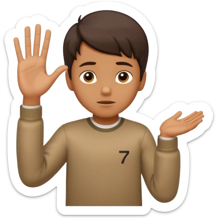 A boy shrugging with the number 6 over one hand and the number 7 over the other  sticker