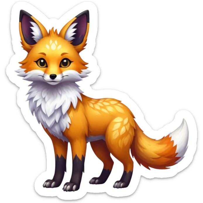 Epic Feral Rare Fantasy shiny cool fluffy Vernid-Trico-Fox-species-hybrid-animal by LiLaiRa, random markings, tufted ears, full body sticker