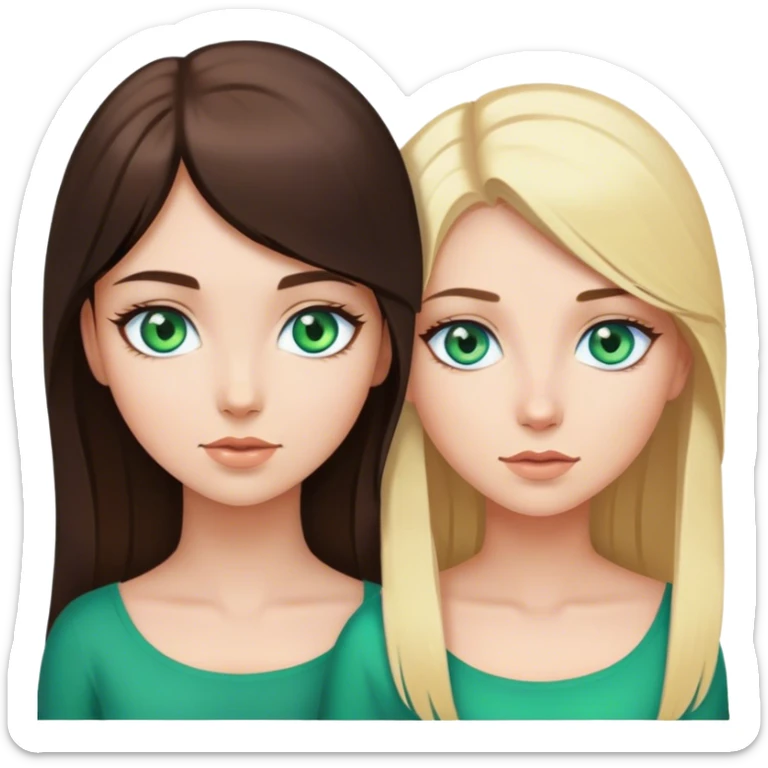 Brunette girl with blue eyes and blonde girl with green eyes sticker