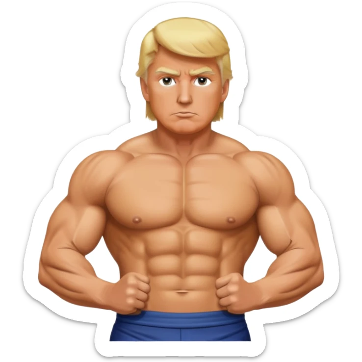 Donald Trump with six pack abs, muscular figure, blonde hair sticker