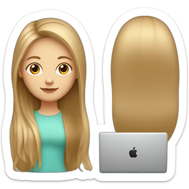 smm white girl with light brown straight long hair and apple laptop sticker