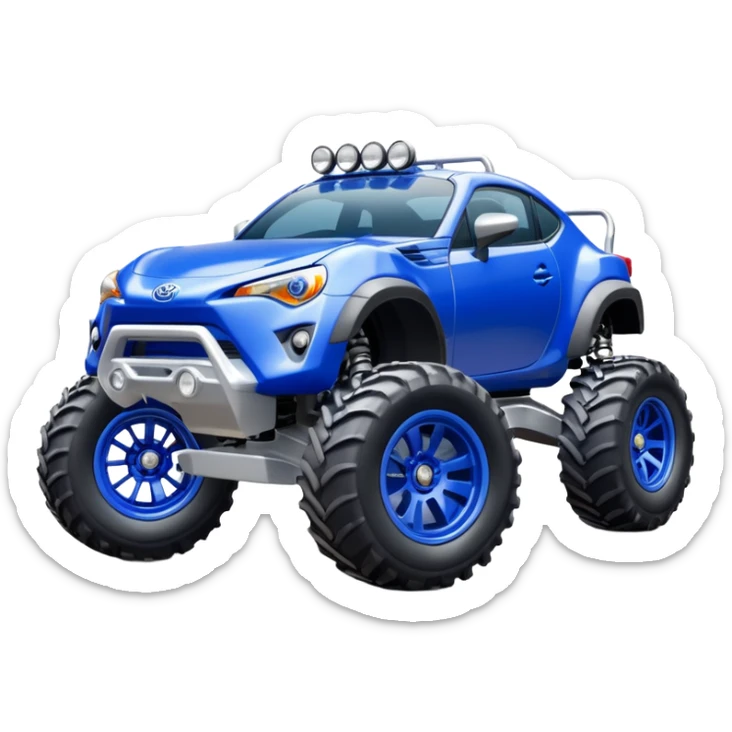 Silver Tractor wheels on monster glossy ultramarine body 2025 Toyota 86 off-road rally car  sticker