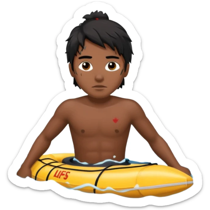 Lifeguard Native American Teenager with Black messy hair swimming to rescue someone sticker
