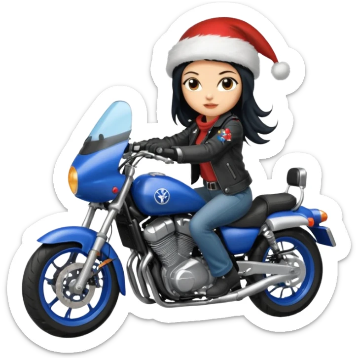 biker girl black long hair moto christmas yamaha blue sticker