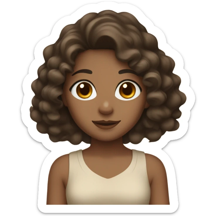 Girl with brow eyes, long eye lashes ,wavy curly dark brown hair ,sand skin color sticker