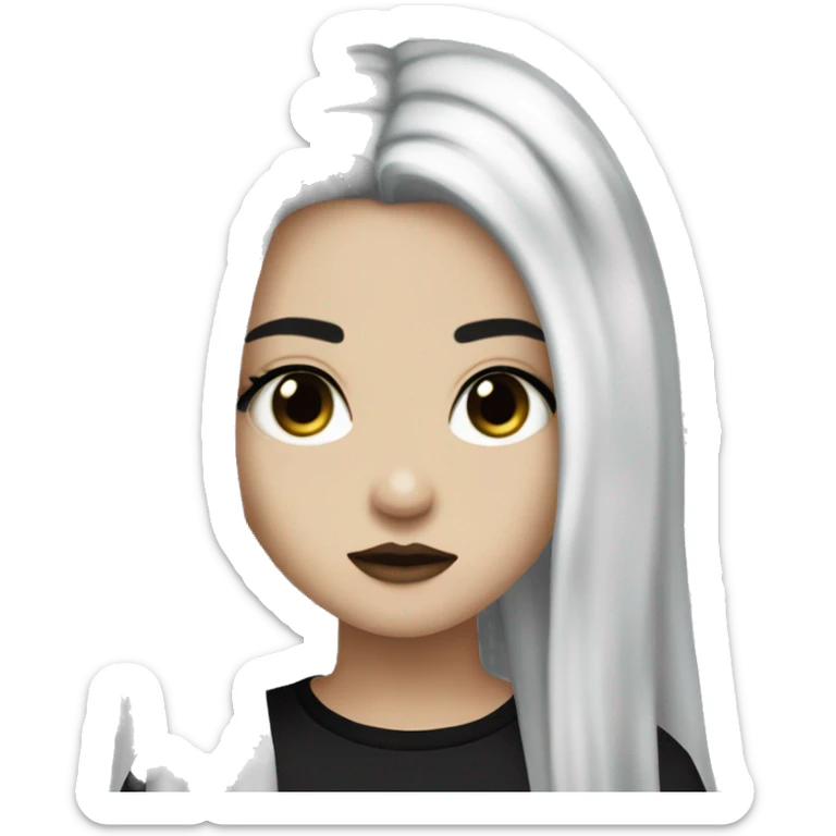 White Girl with black long hair black eyes and piercings on lower lip emo clothes sticker