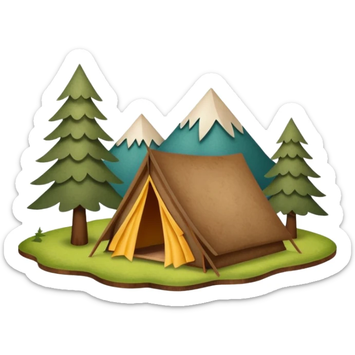 Wooden Camping sign made of felt texture, scrapbooking style, transparent background sticker