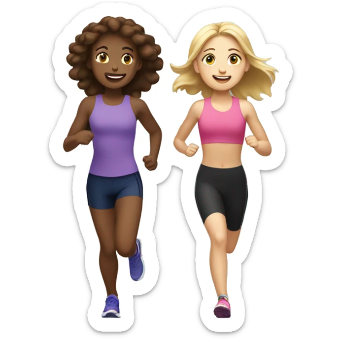 A girl with brown hair and a girl with blonde/brown hair running a 5k together  sticker