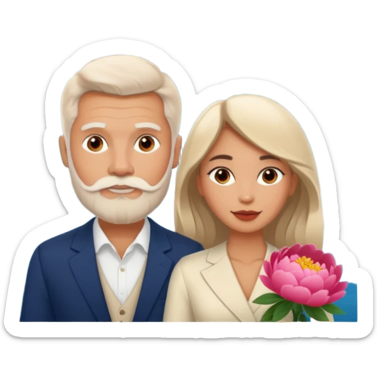 Couple traveling in Montenegro russian man and elegant  Latina girl delicate peonies and mountains in the background  sticker