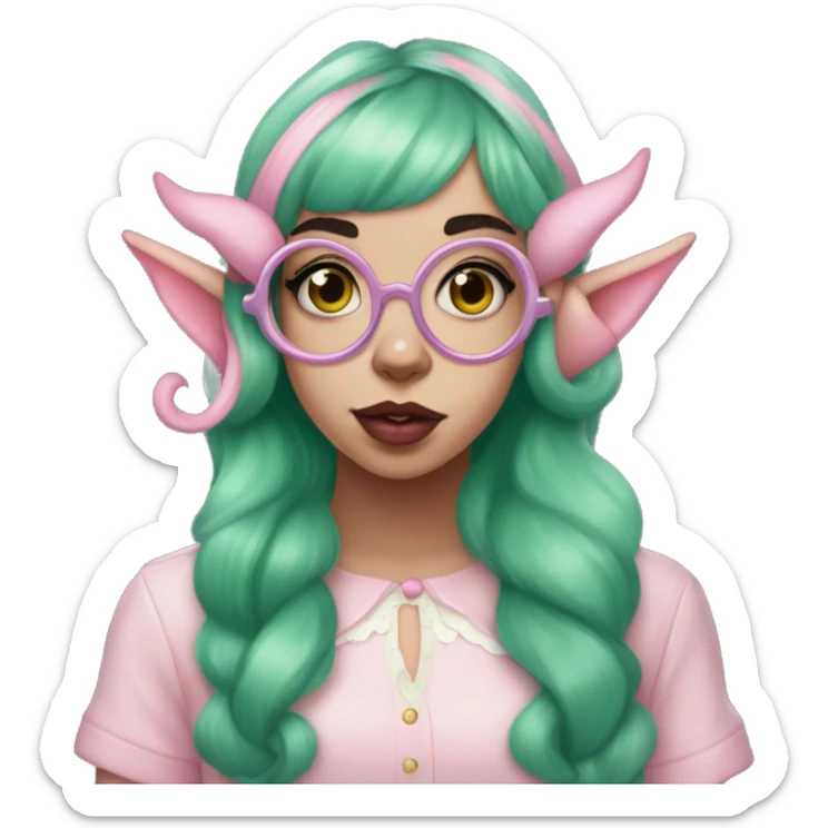 pink skin with four eyes girl with green hair and elf like ears Melanie Martinez Portals sticker